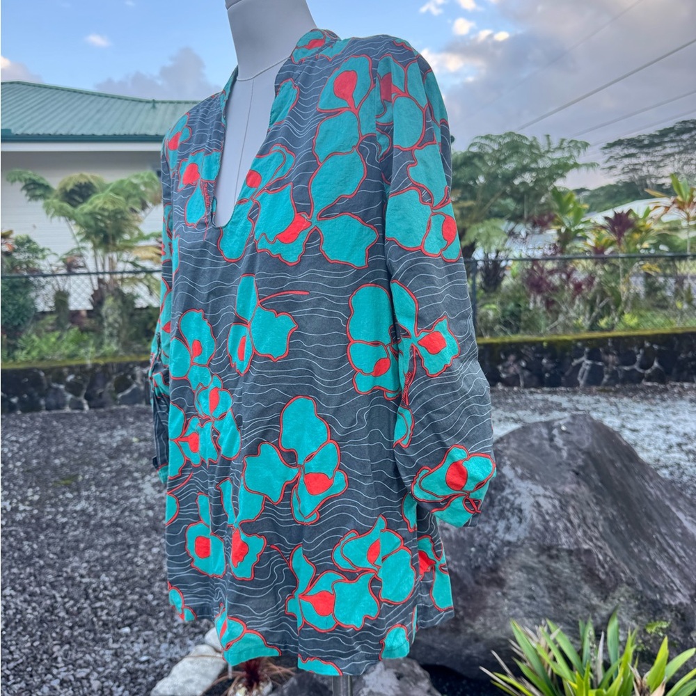 Manuheali‘i Hawaii Floral Tunic Top M 100% Cotton - Picture 5 of 10